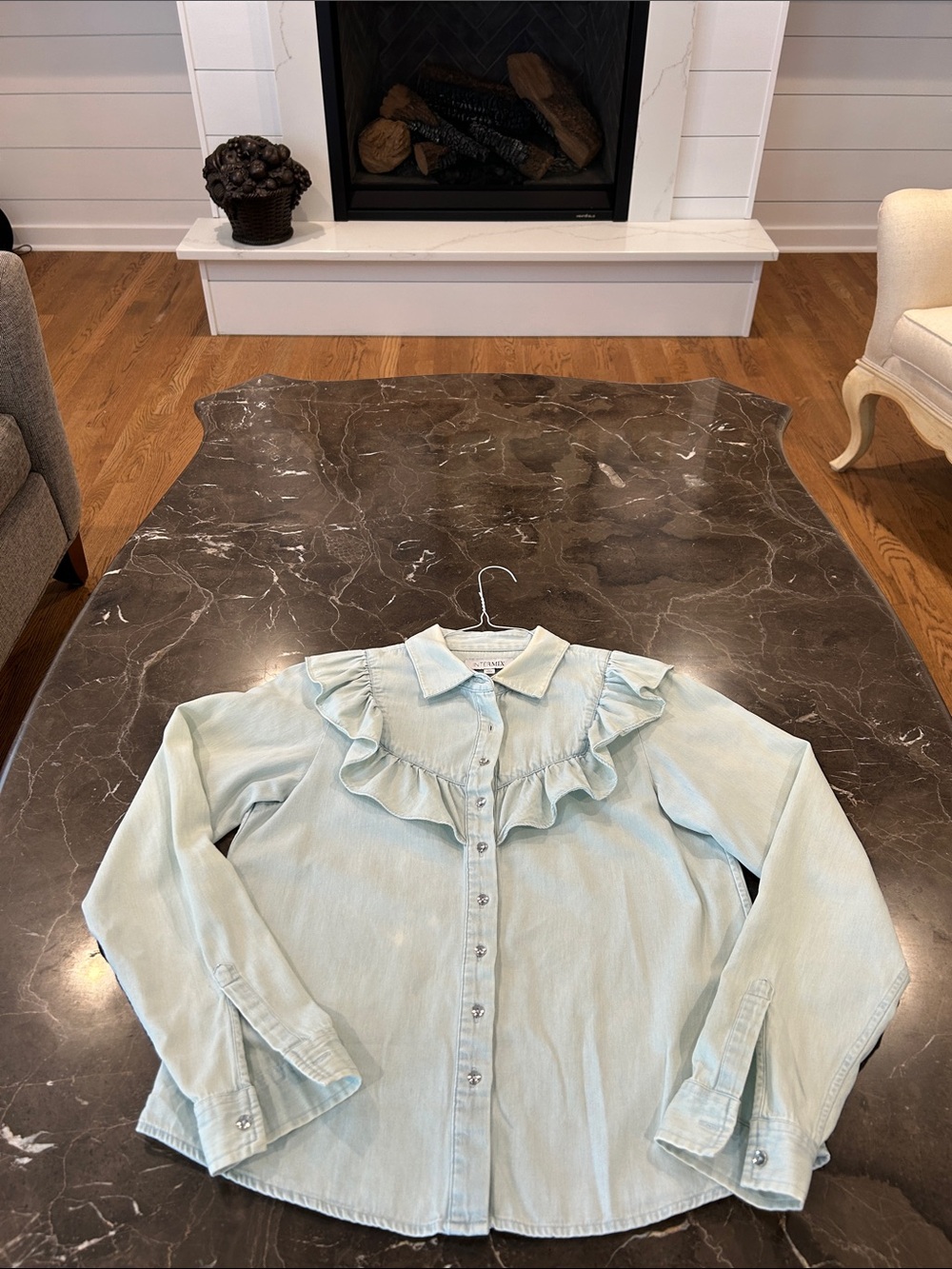 Intermix light blue stone washed chambray blouse